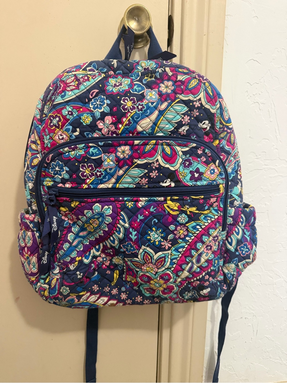 Vera Bradley Navy Quilted Floral Paisley Backpack with Multicolor Accents